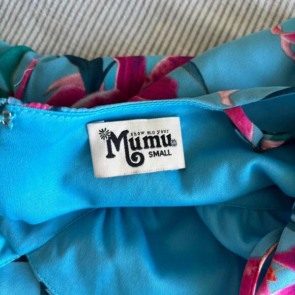SOLD! DO NOT BUY! Show Me Your Mumu Mini Dress Blue Pink Tropical Floral - Picture 3 of 7